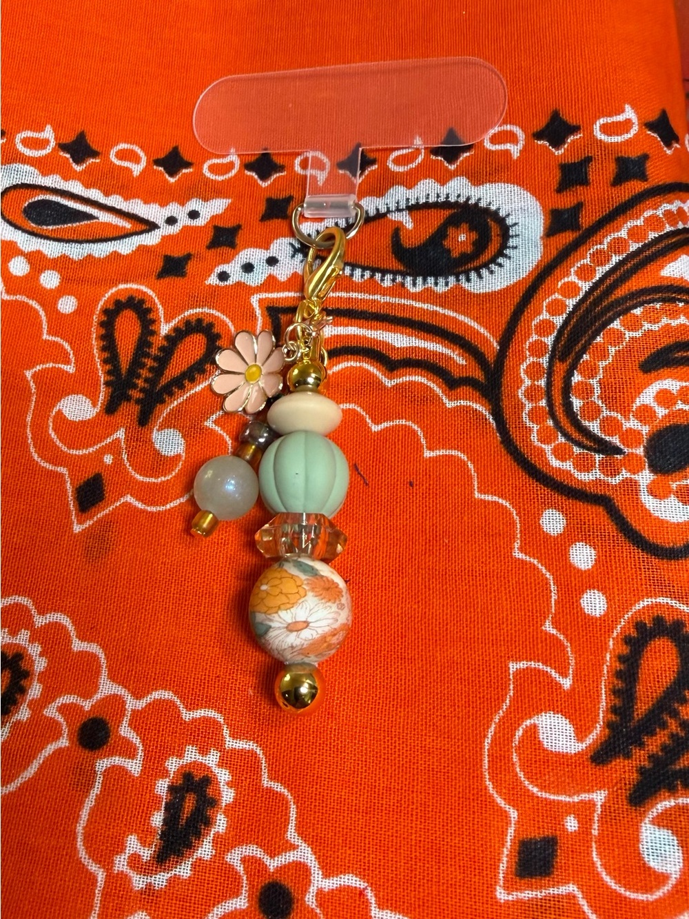 Handmade Floral Mint and Peach Bead Charm - Women Jewelry use with your phone .